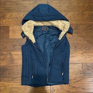 Love Tree Blue Hooded Vest with Faux Fur